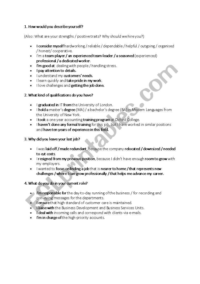 Question - Answer at Job Interview