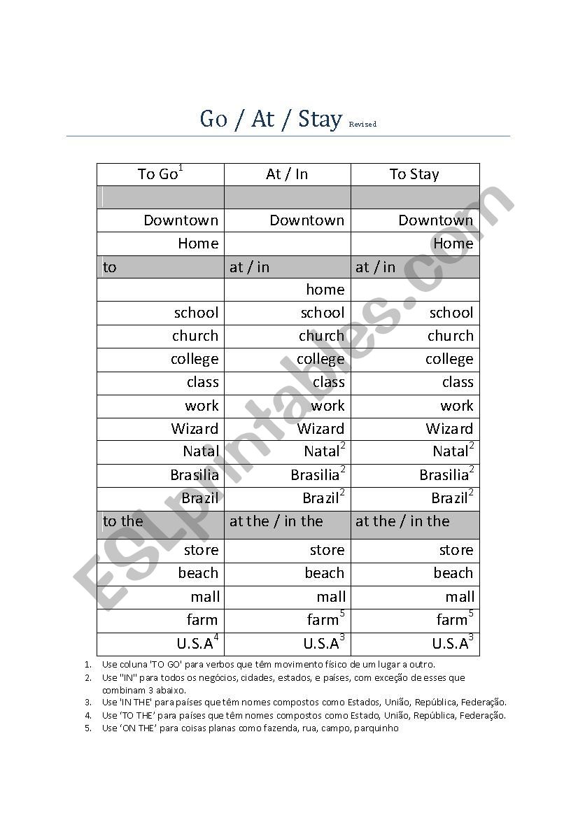 At, In, To worksheet