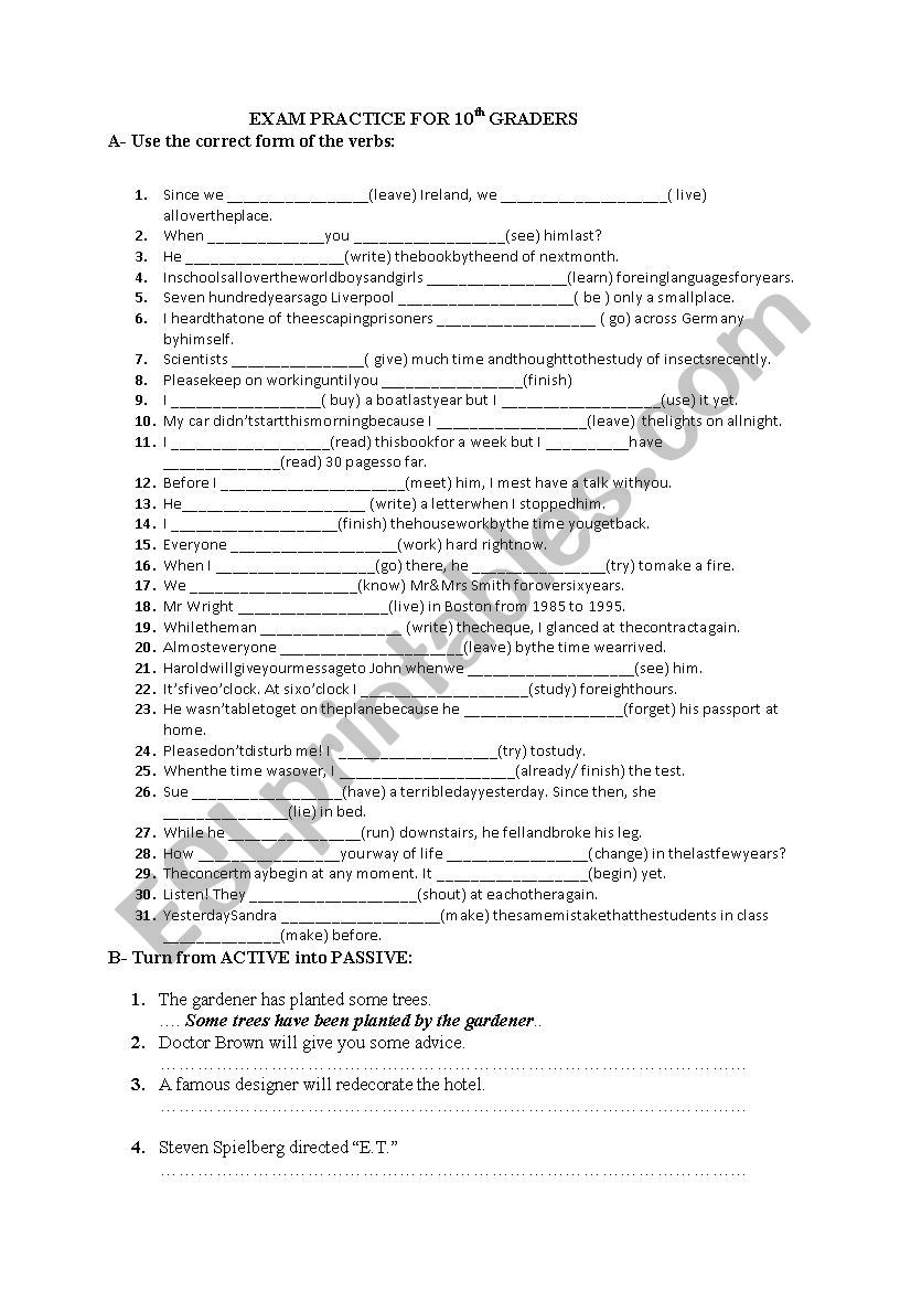 exam practice worksheet