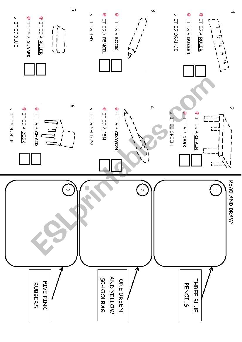 Objects in the classroom worksheet