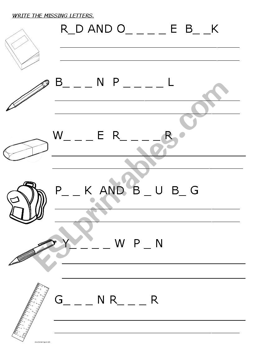 SCHOOL OBJECTS worksheet