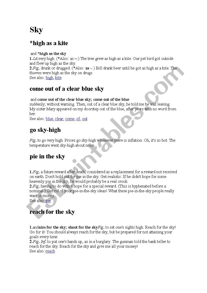 Sky Idioms worksheet