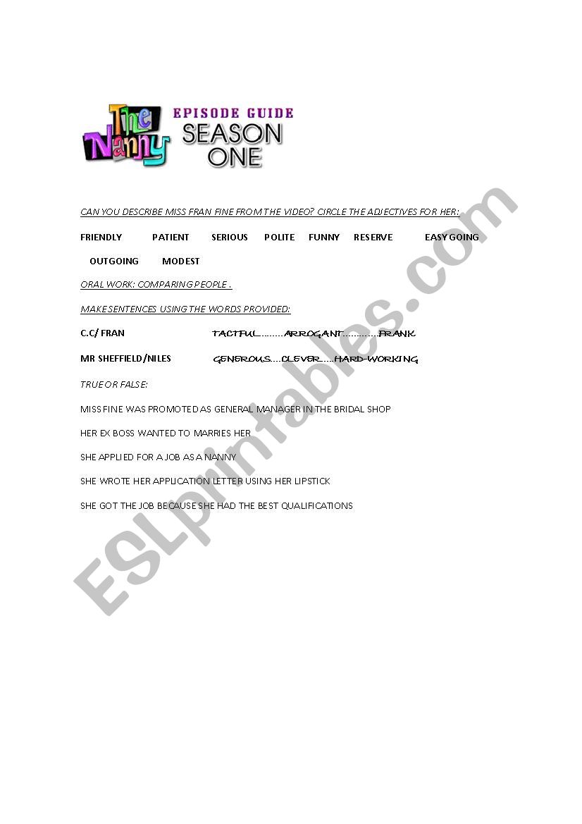 dvd activity the nanny worksheet