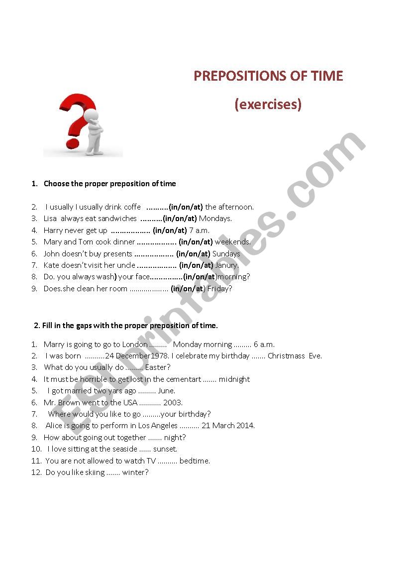 Prepositions of time worksheet