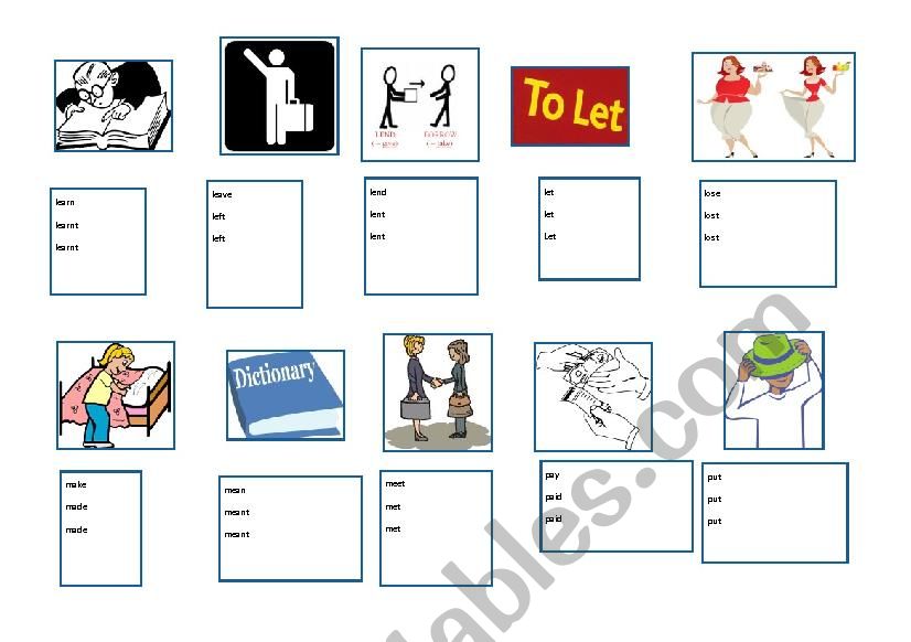 Irregular verbs - 41-50 - ESL with clipart