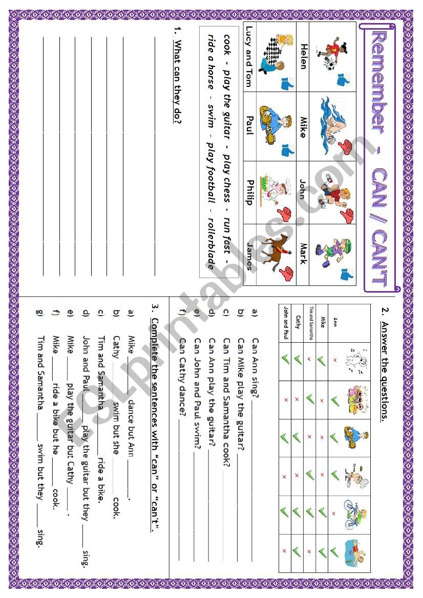 Can or Cant worksheet