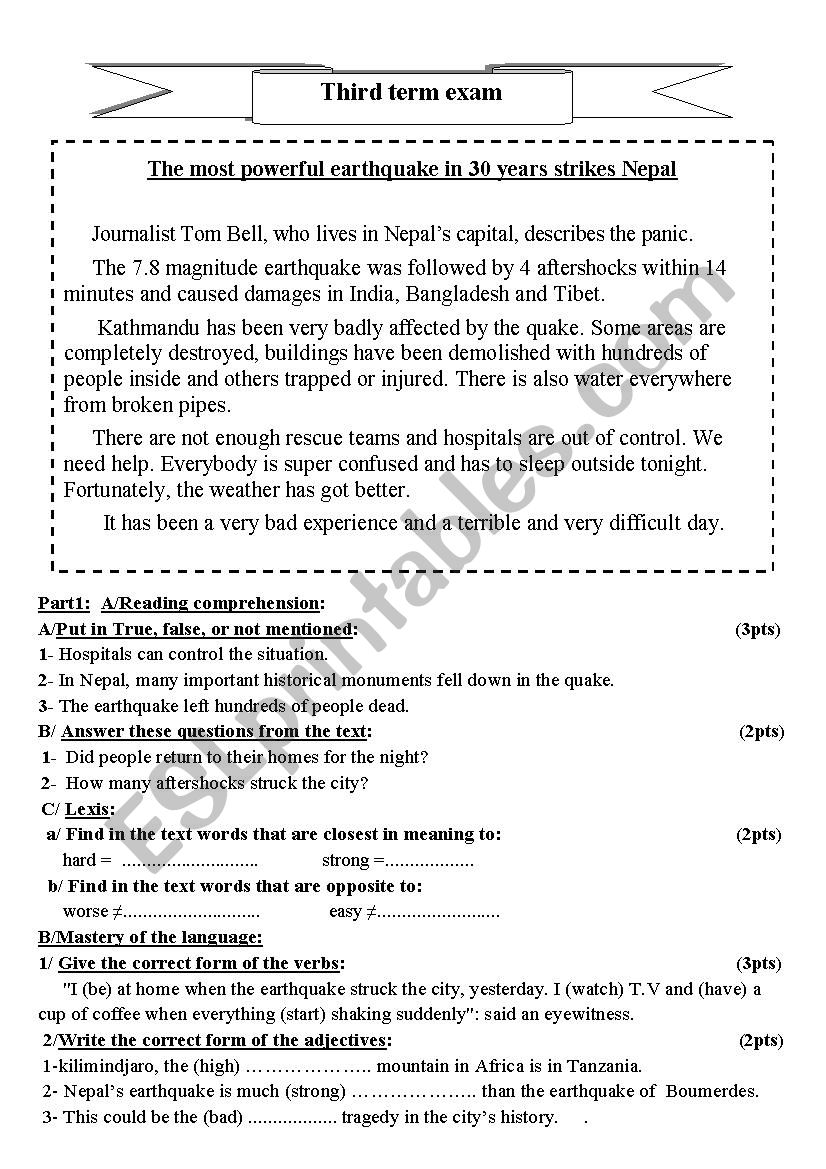 nepal earthquake worksheet