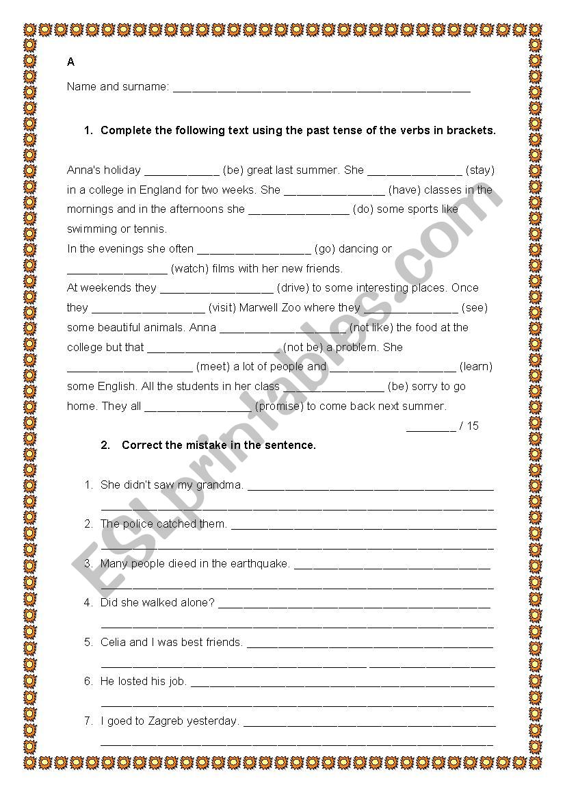 Past tense review worksheet