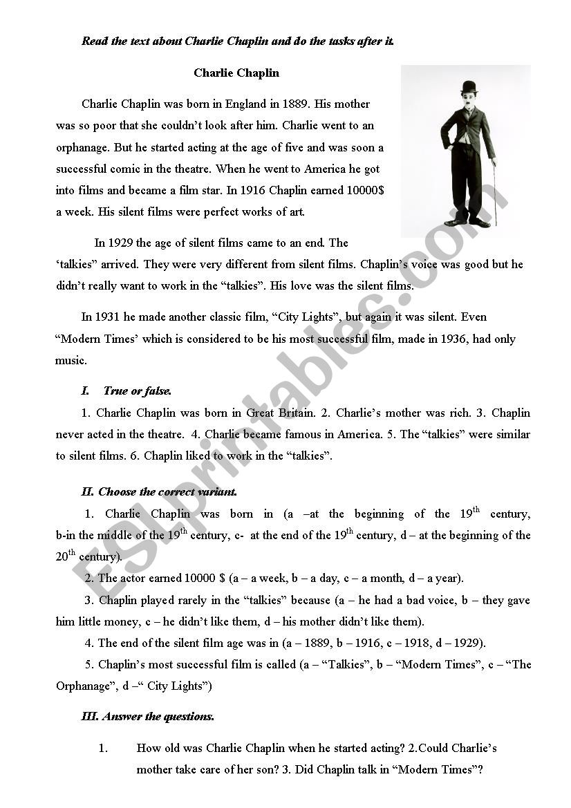 Charlie Chaplin worksheet