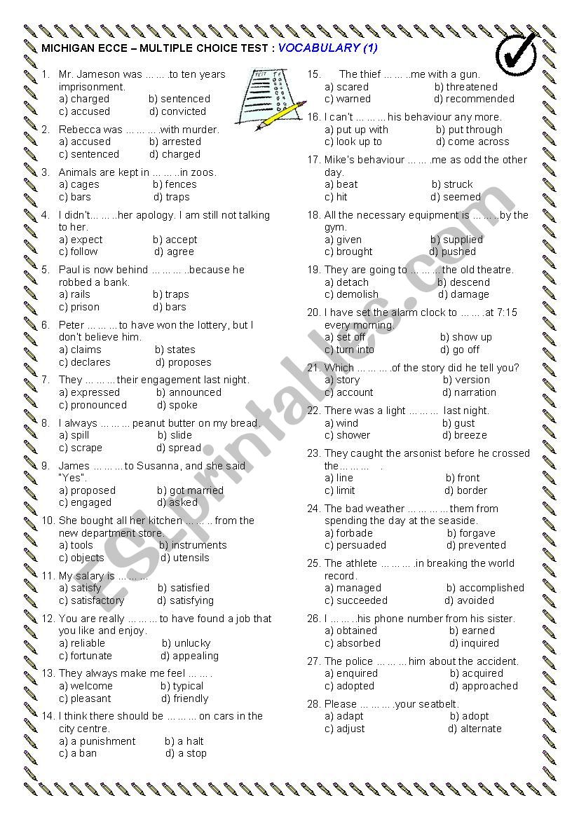 ECCE - Vocabulary Review 1 with KEY