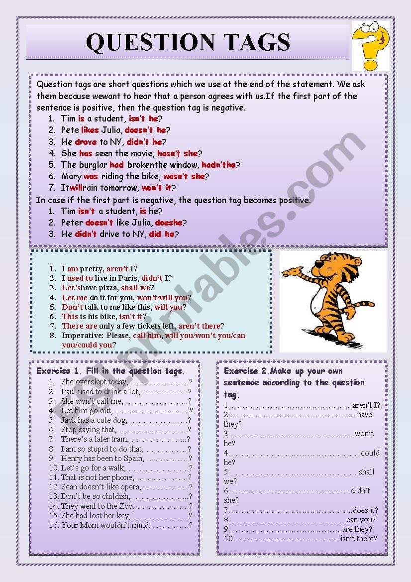 Question tags worksheet