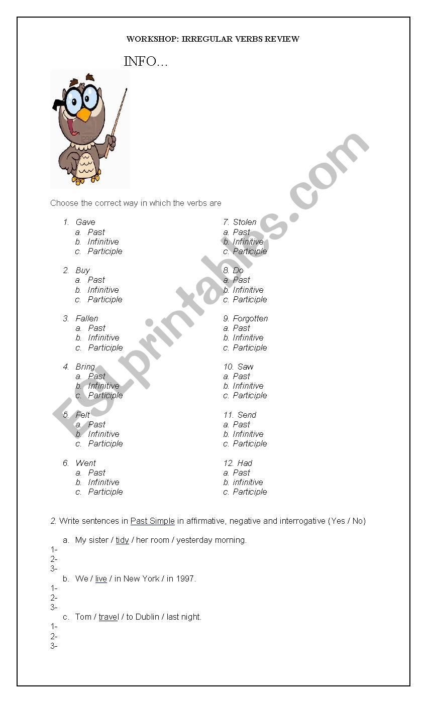 Irregular verbs review worksheet