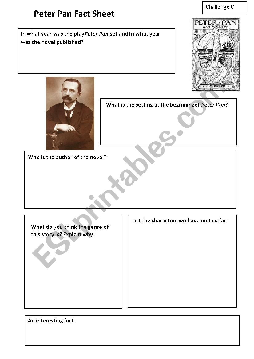 J.M. Barrie Facts Worksheet (Peter Pan)