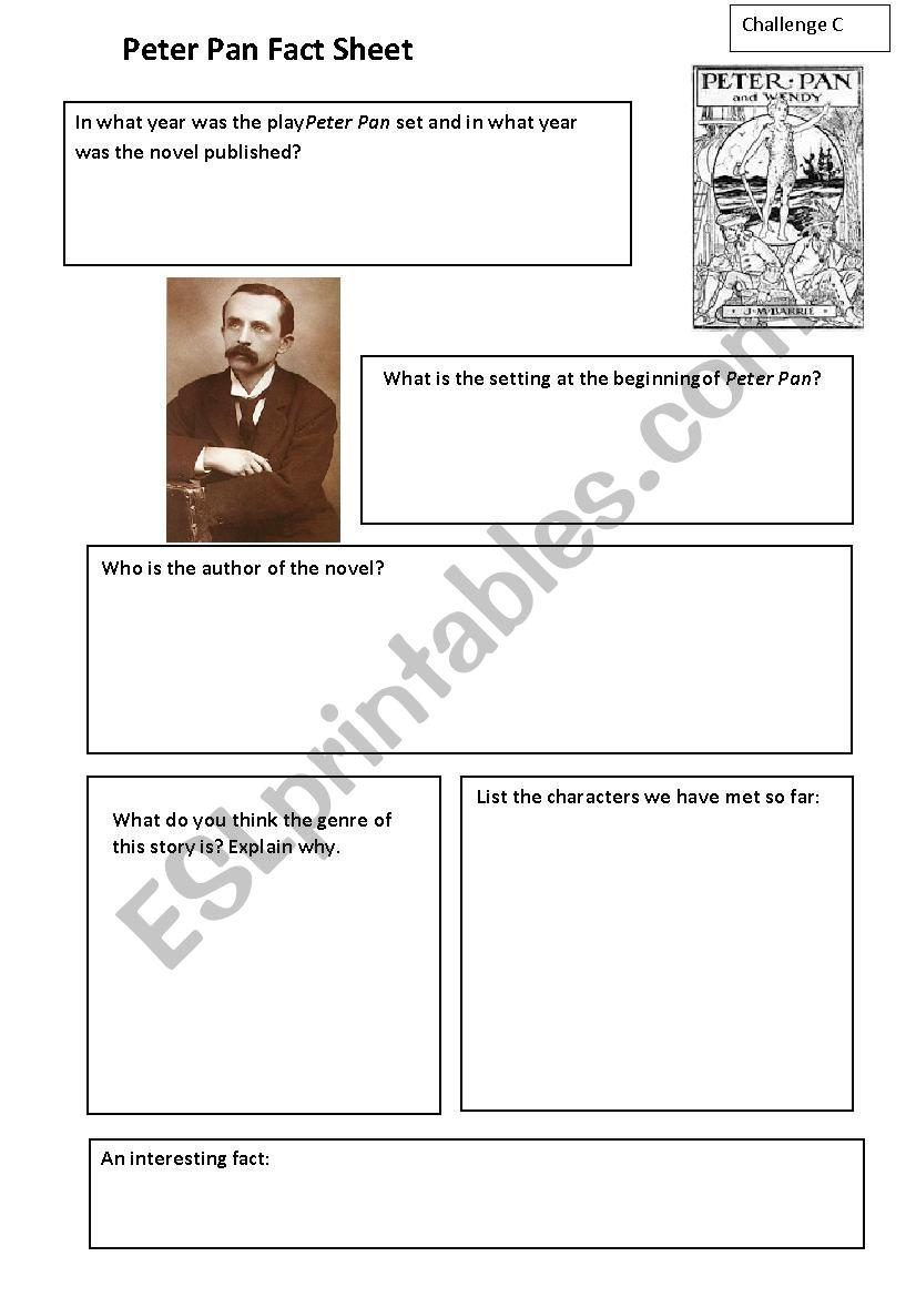 J.M. Barrie Facts Worksheet (Peter Pan)