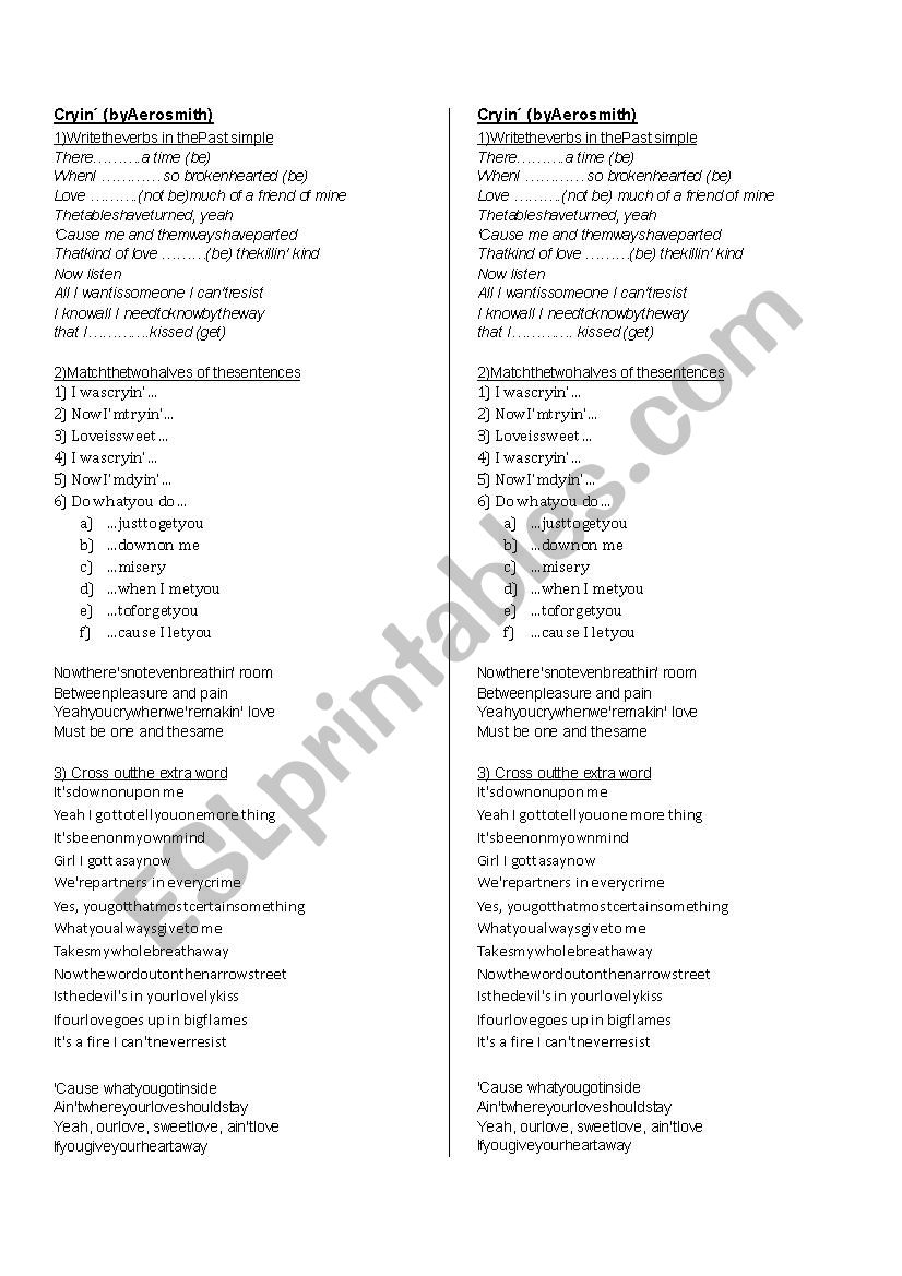 Cryin worksheet