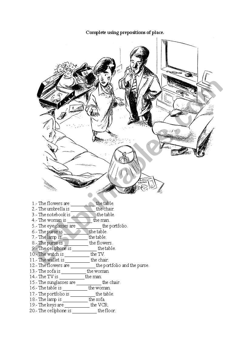 Prepositions of place - ESL worksheet by gdleon