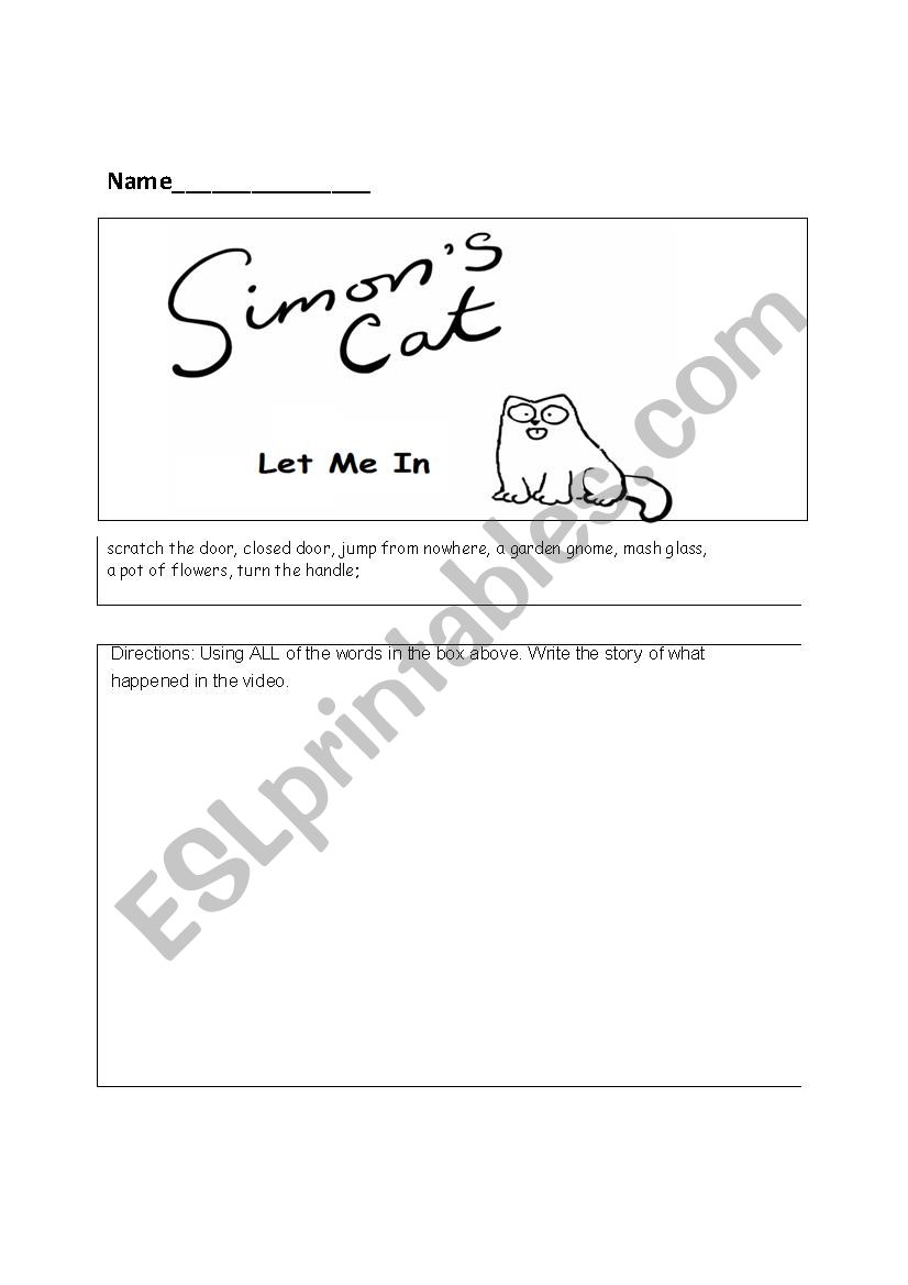Simons Cat - Let Me In! worksheet