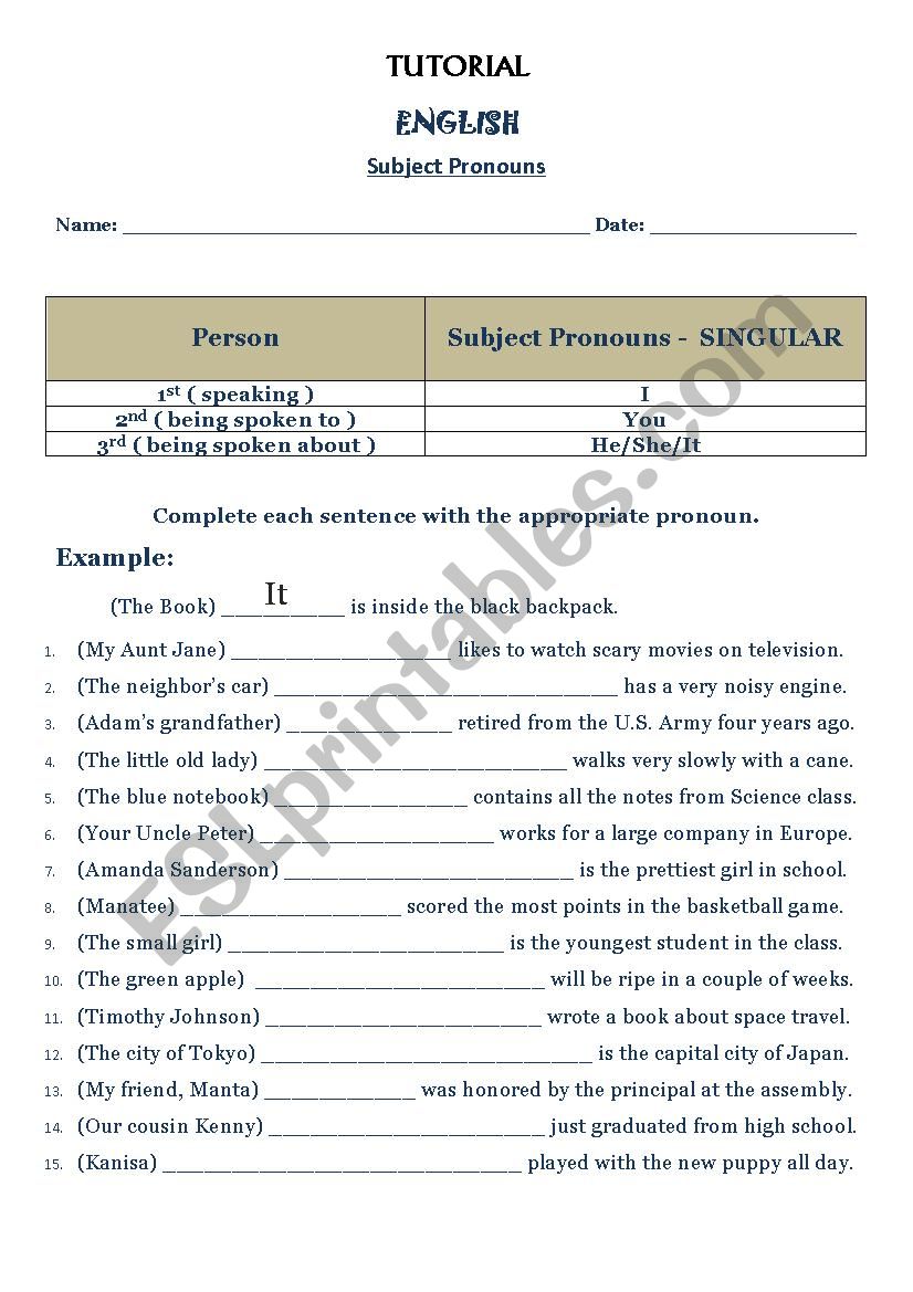 Pronouns worksheet