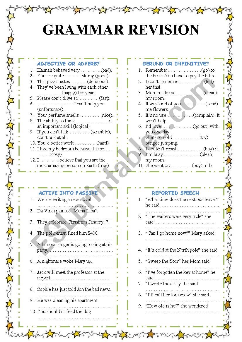 Grammar revision worksheet