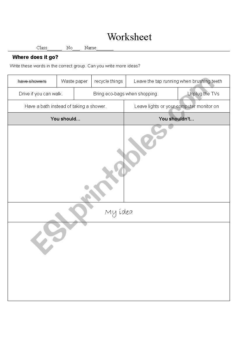 Be green worksheet