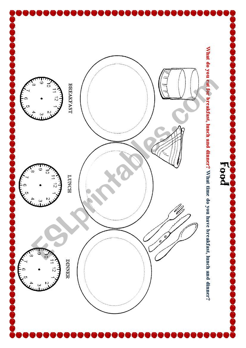 Breakfast lunch dinner worksheet