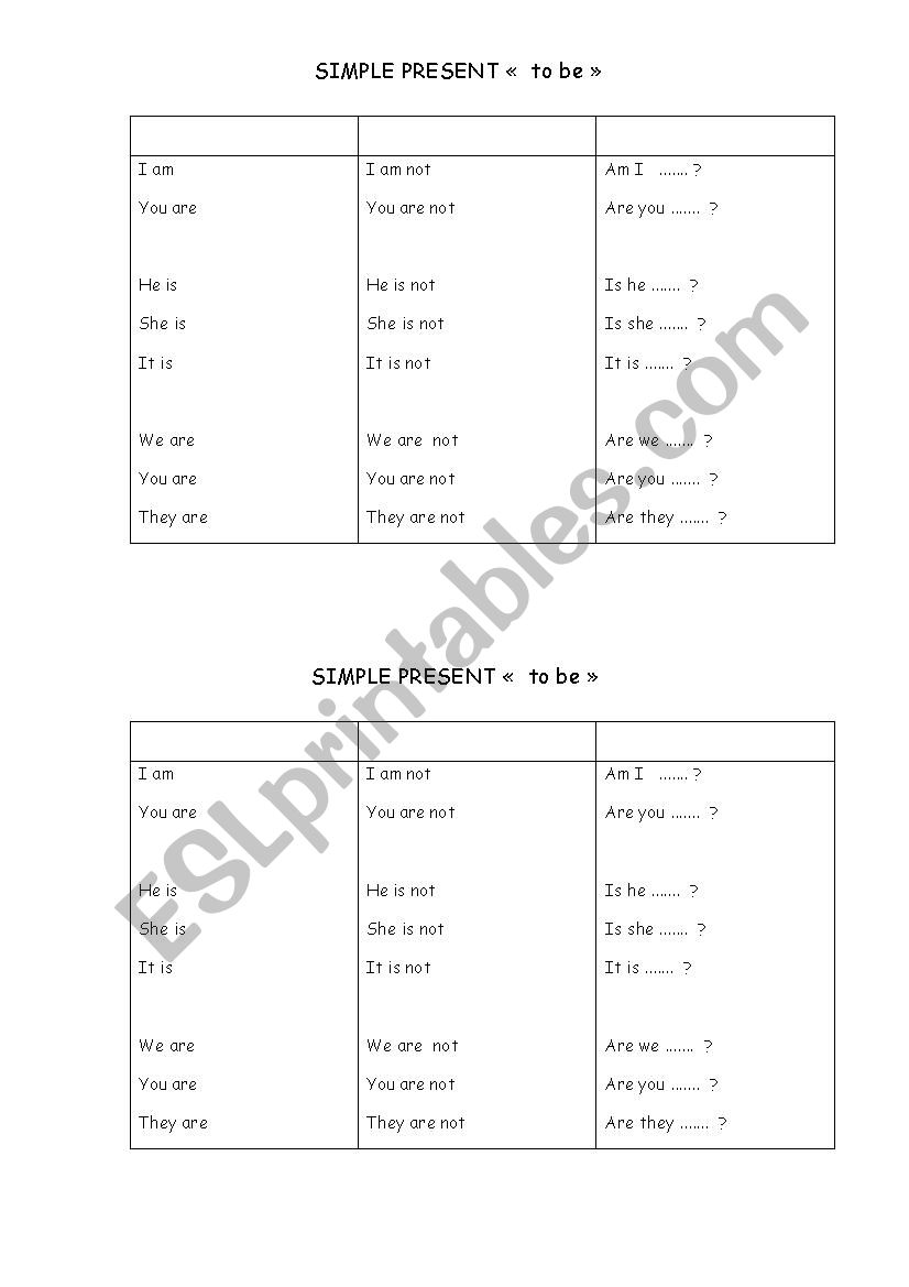 TO BE simple present worksheet