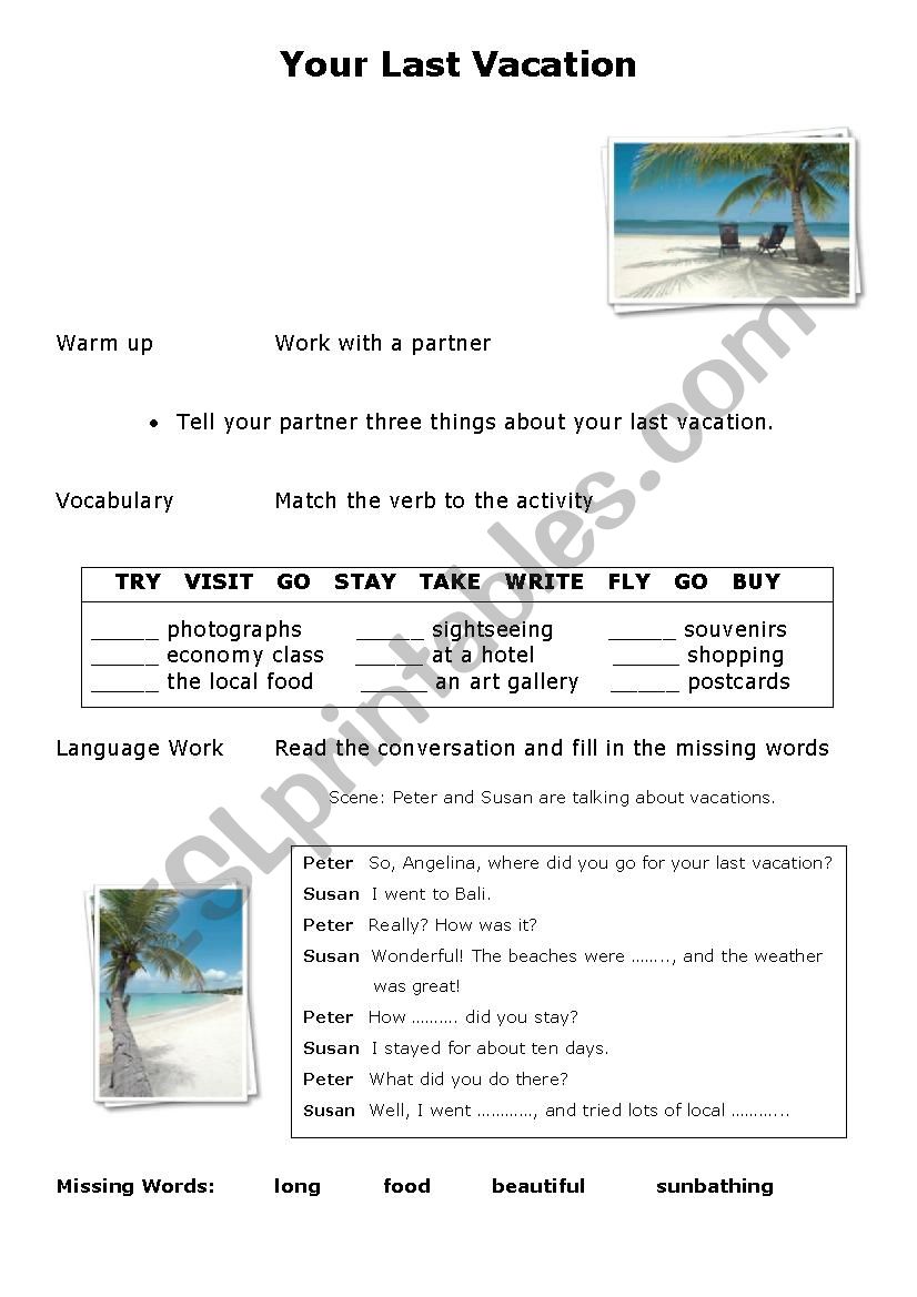 Your vacation worksheet