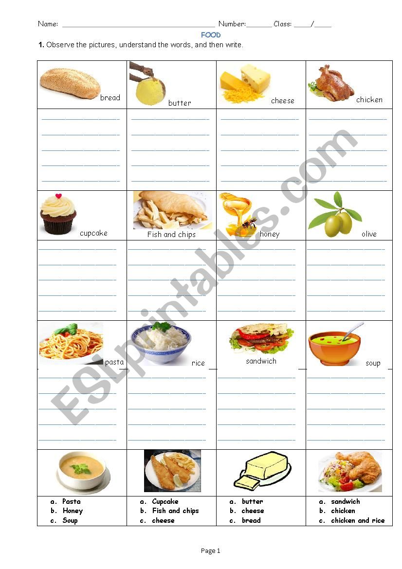 Food and Drinks worksheet