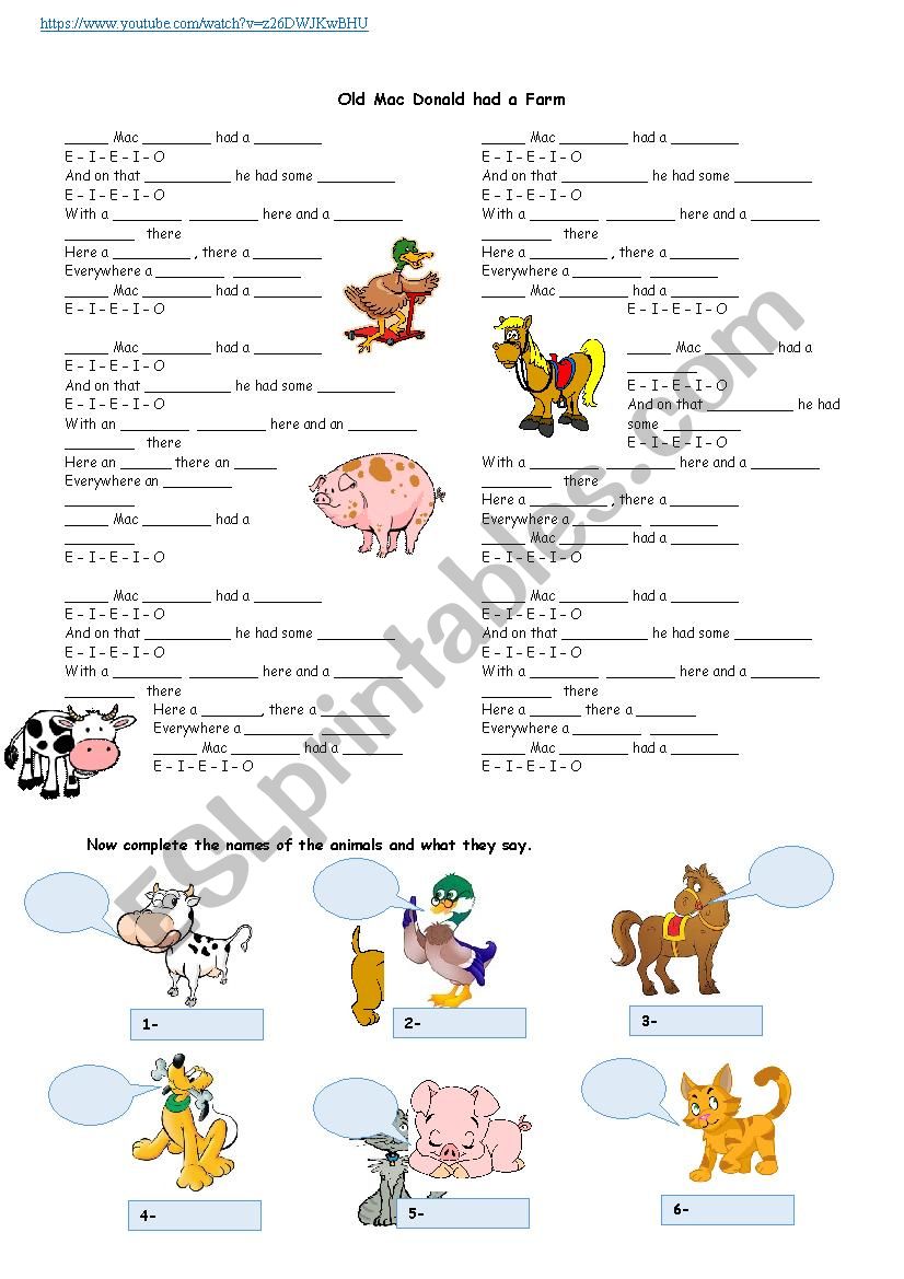 Old Mac Donald Had a Farm worksheet