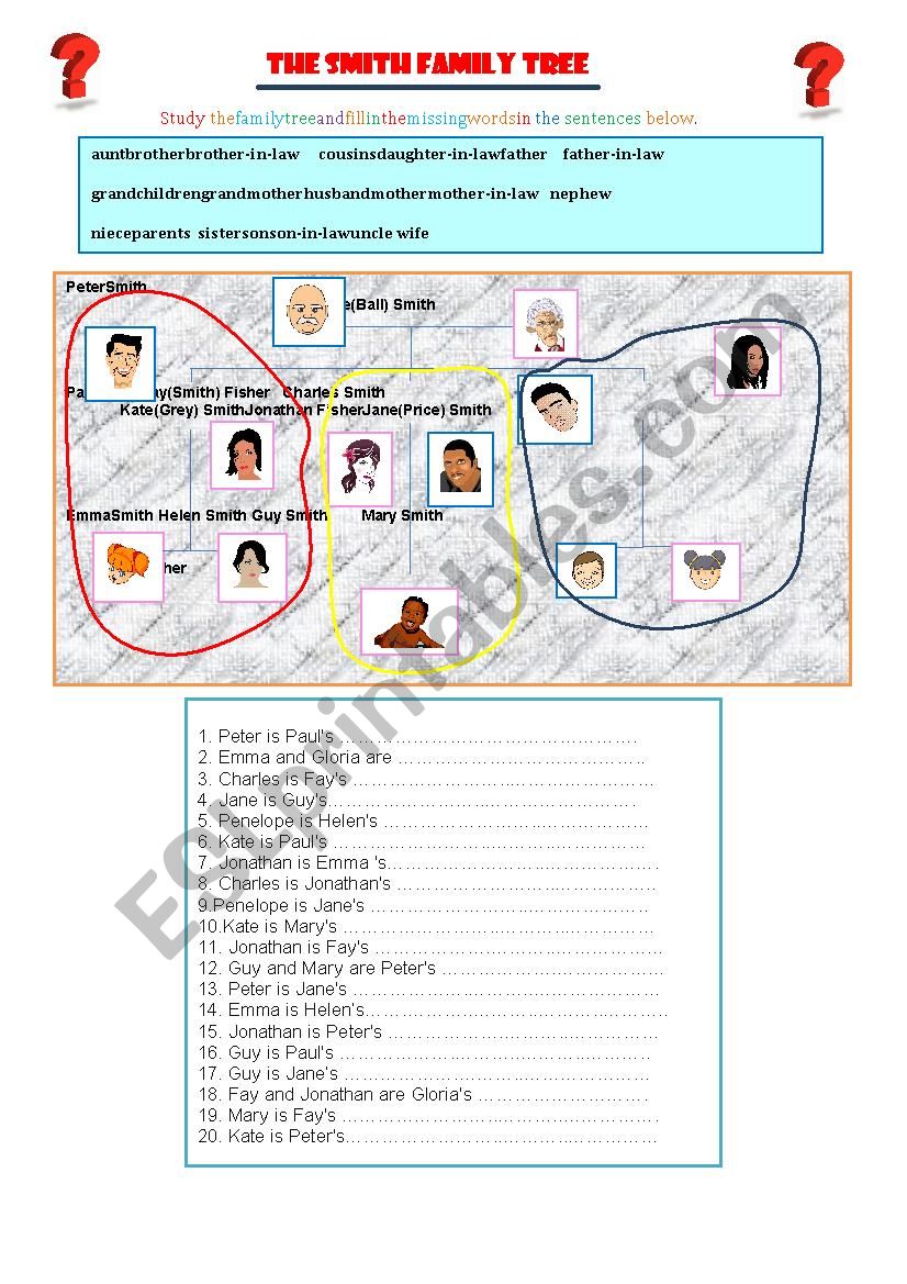 Family Tree exercise worksheet