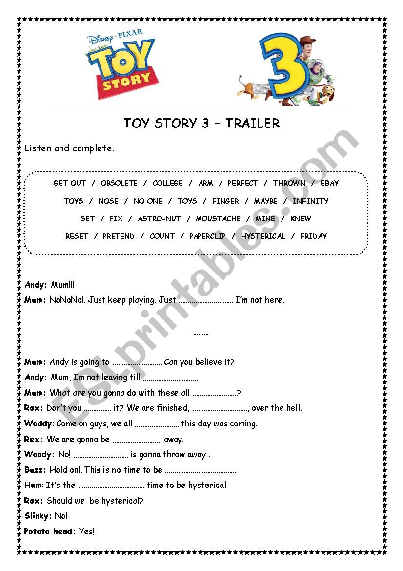 TOY STORY 3 (TRAILER) worksheet