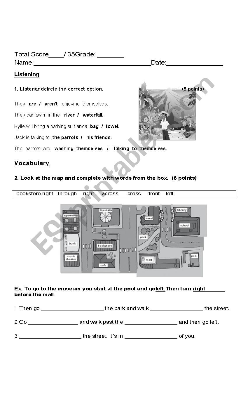 Sixth grade elementary school first period English exam