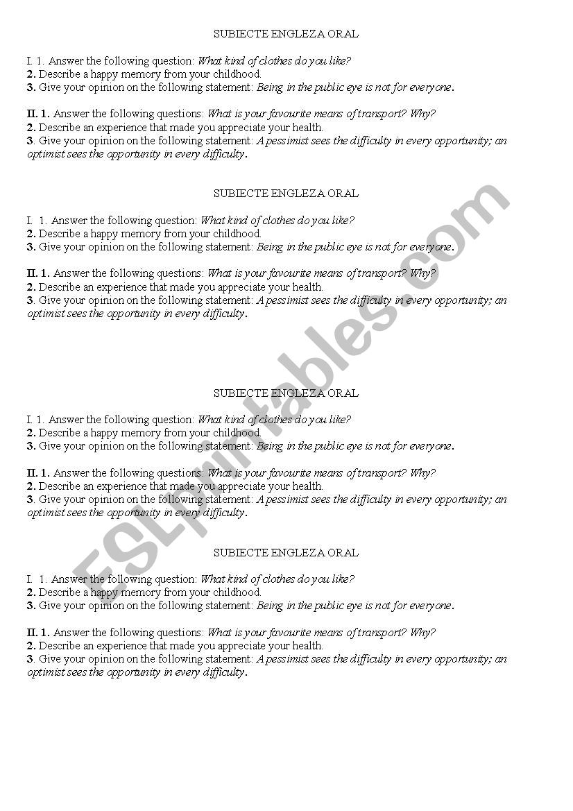 speaking activity worksheet