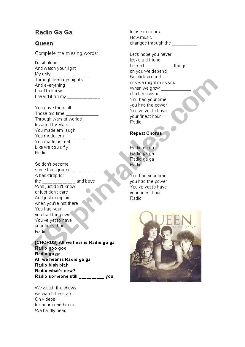 Radio Ga Ga worksheet