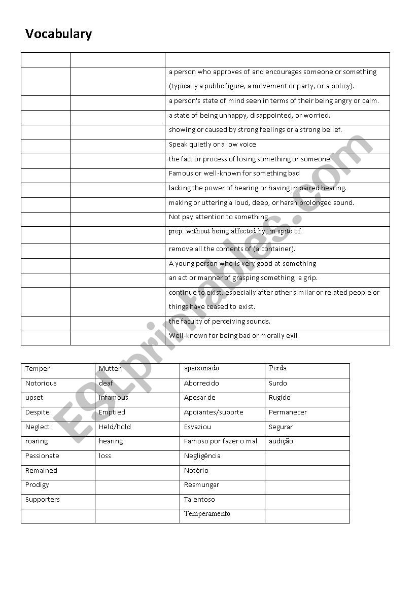 Vocabulary worksheet