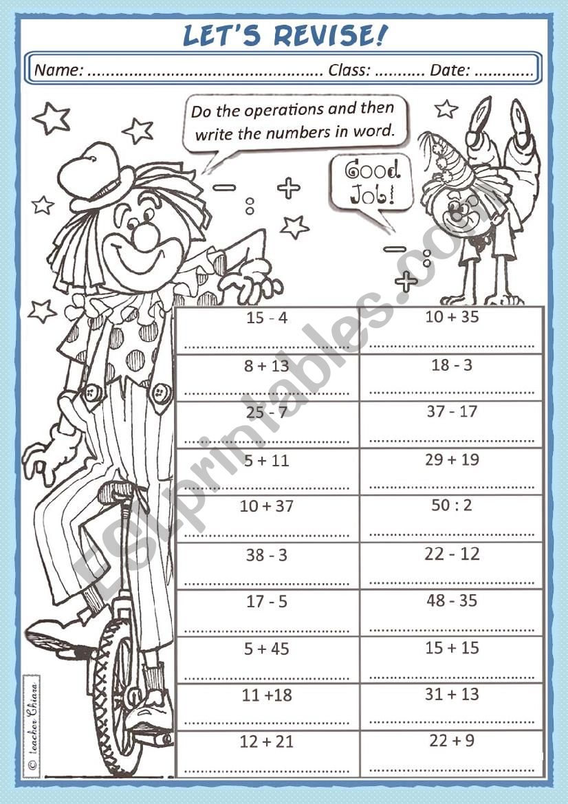 Numbers: Let´s Revise! - ESL worksheet by chiaretta