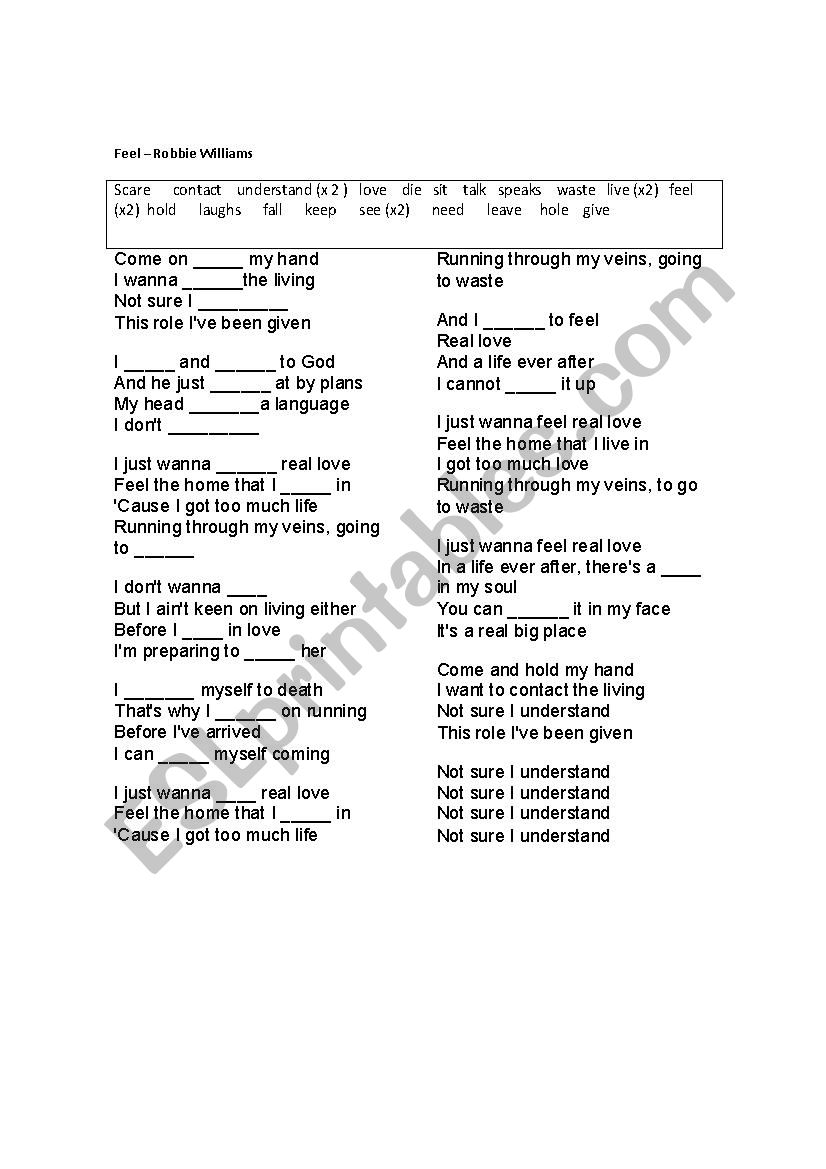 Present Simple Song worksheet