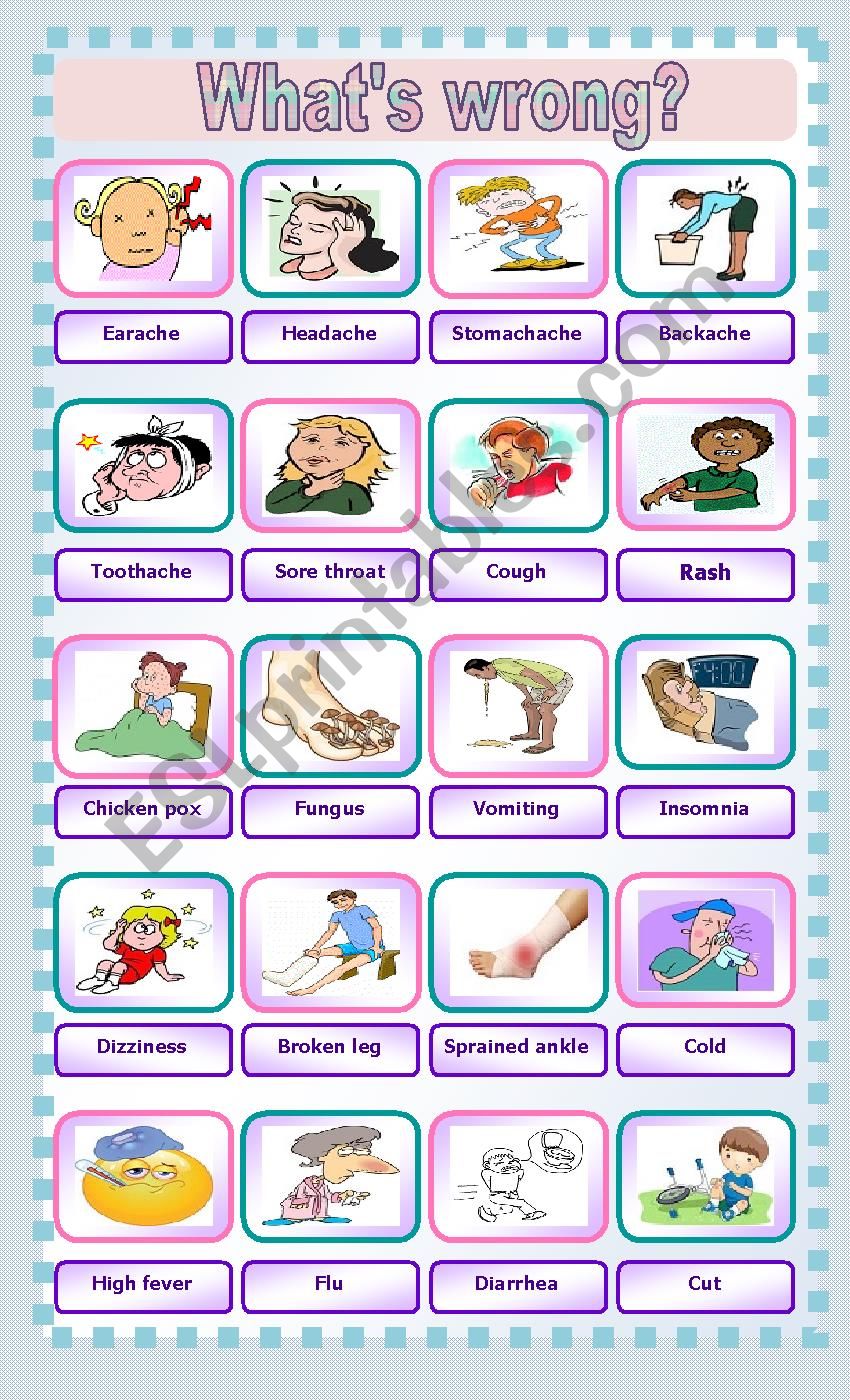 Illnesses vocabulary worksheet