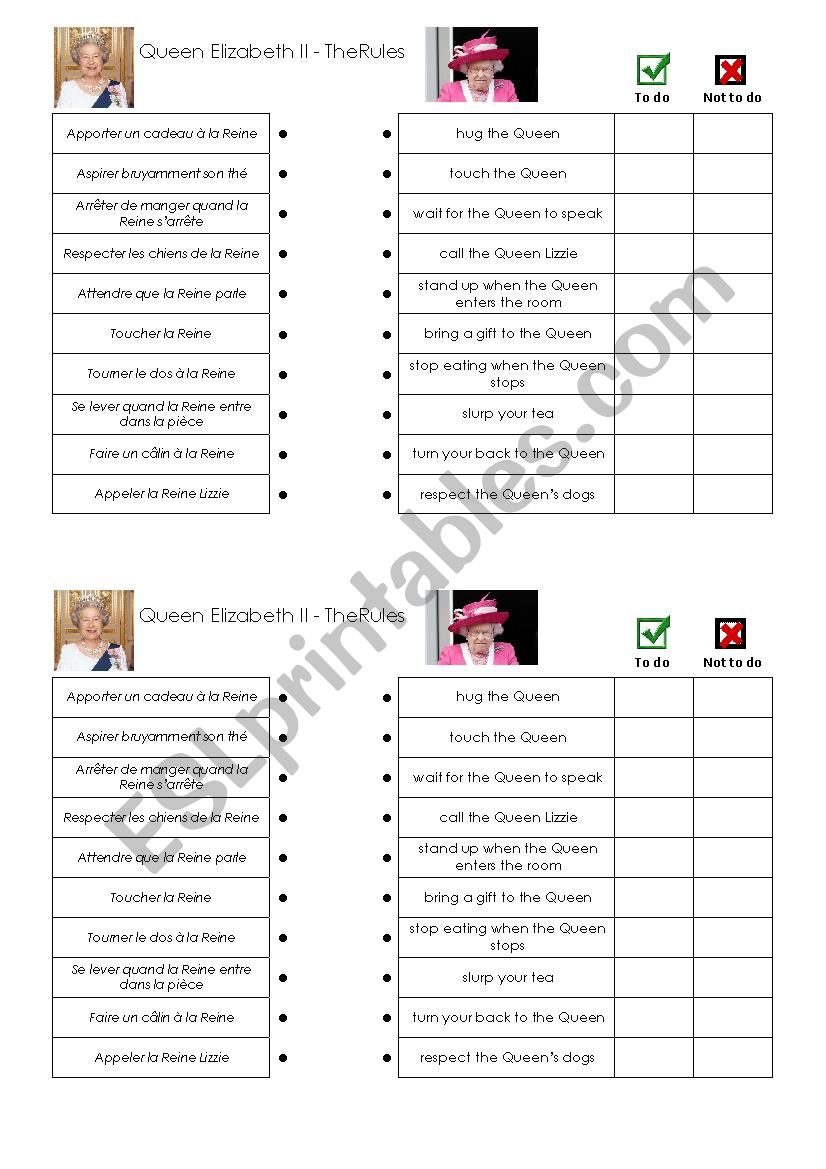 Queen Elizabeth II Rules worksheet