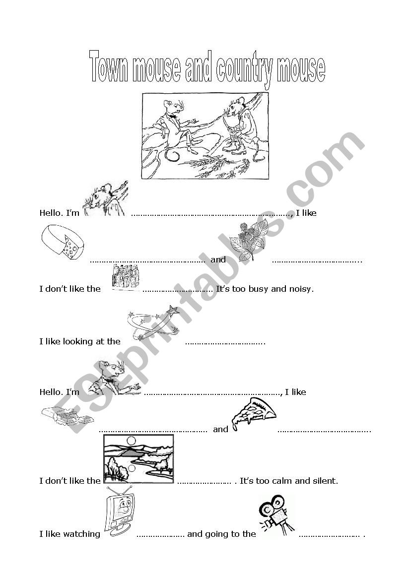 Town mouse and country mouse worksheet