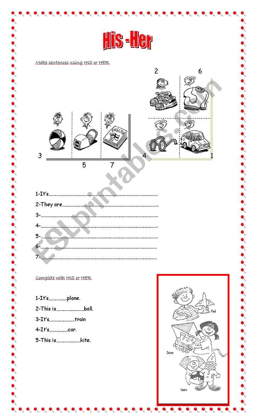 Possessive his - her worksheet