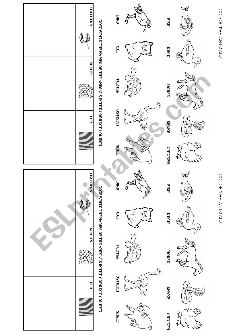 LISTEN AND COLOR THE ANIMALS worksheet