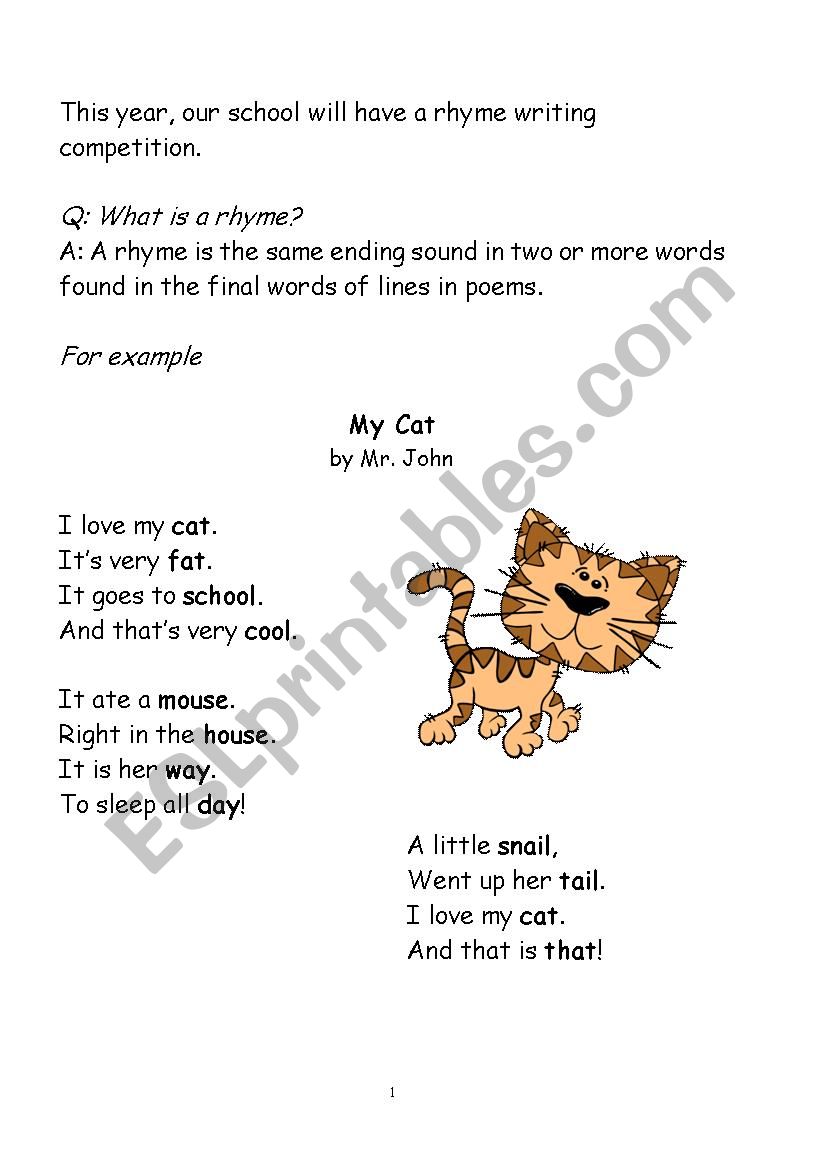 Rhyme Writing Competition worksheet