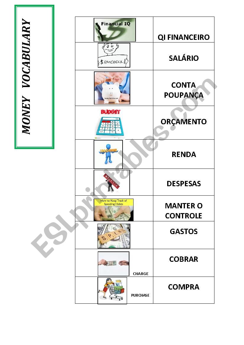 Money vocabulary worksheet