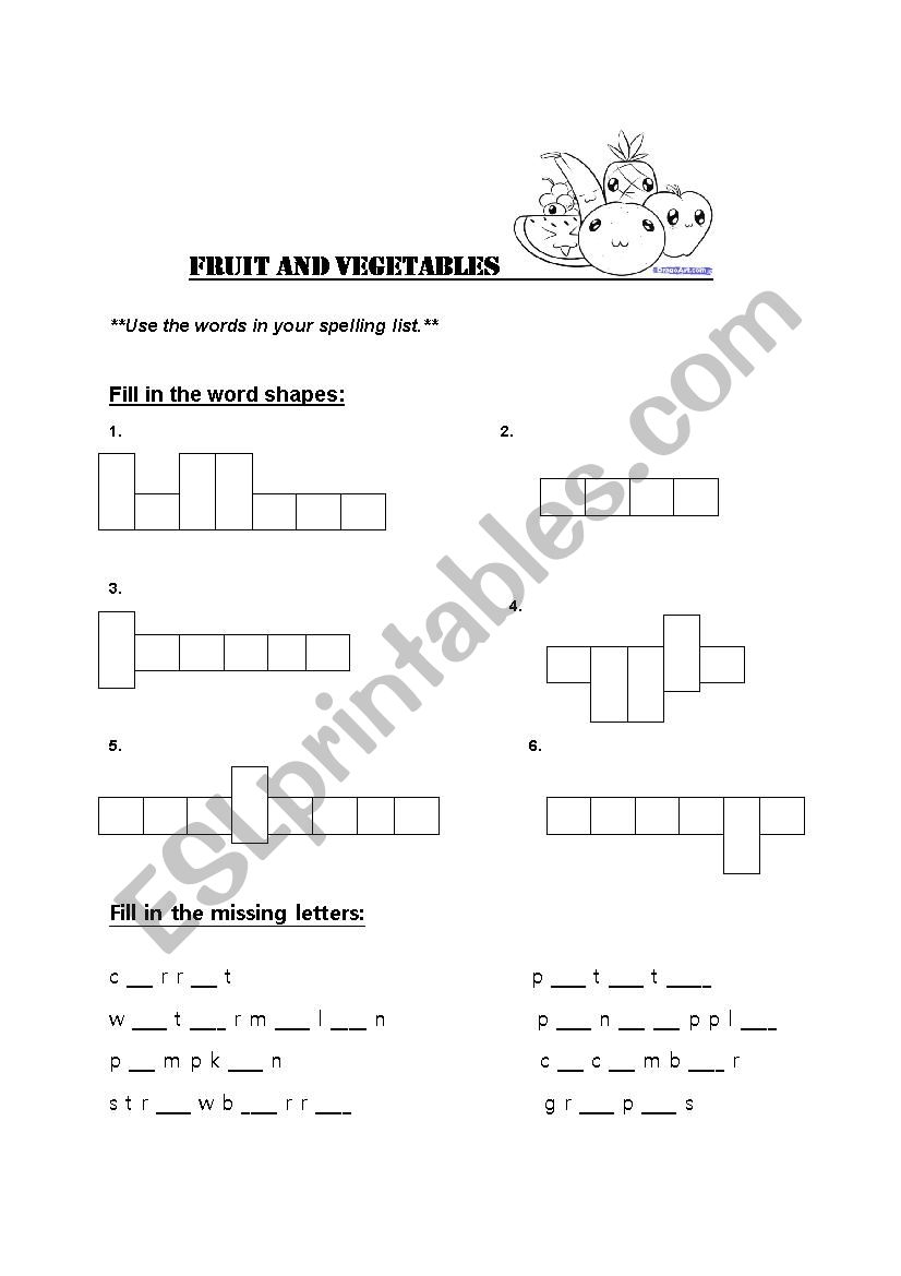 Fruit and Vegetables vocabulary