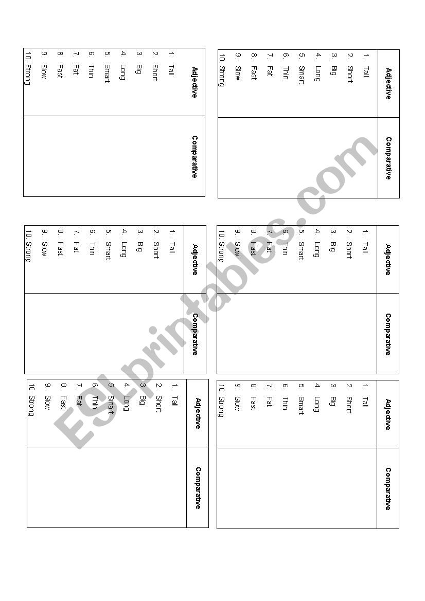 Comparisons worksheet