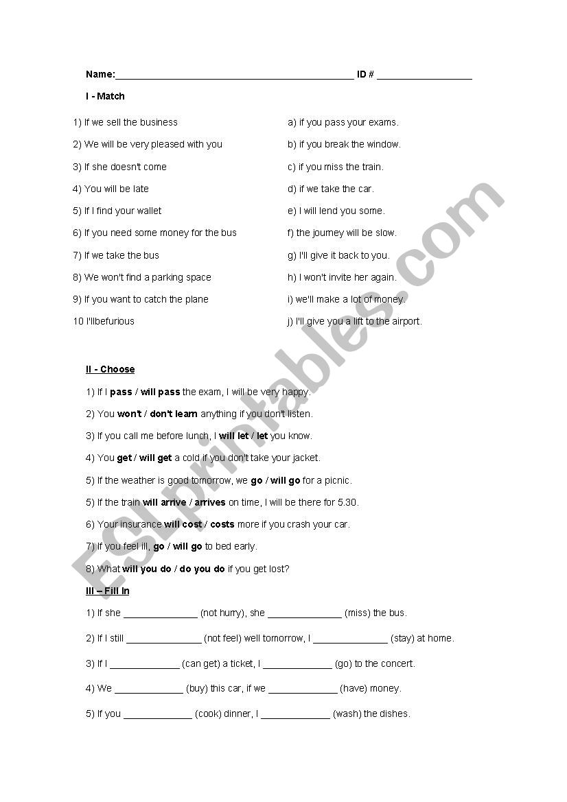 First and Second Conditionals worksheet