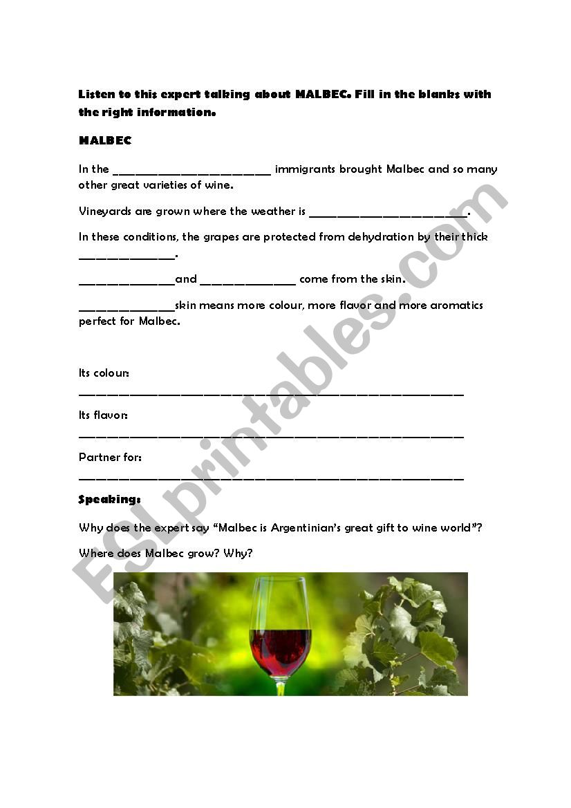 Listening. MALBEC worksheet