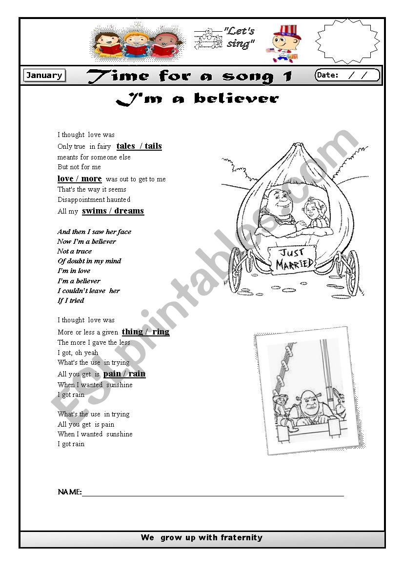 Im a believer worksheet