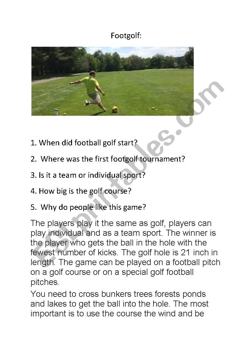 footgolf worksheet